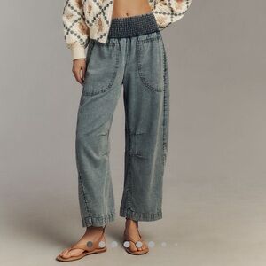 Reese Smocked Denim Pull-On Pants by Anthropologie, Size XL